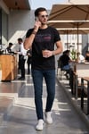 Pamuklu Slim Fit Bisiklet Yaka Baskılı Erkek T Shirt 541HIGHER SİYAH
