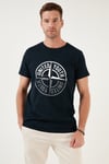 Pamuklu Slim Fit Bisiklet Yaka Baskılı 3'lü Paket Erkek T Shirt 541S31 Lacivert-Beyaz-Beyaz