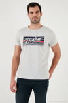 Pamuklu Slim Fit Bisiklet Yaka Baskılı Erkek T Shirt 541HIGHER AÇIK MELANJ