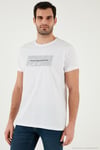 Pamuklu Slim Fit Bisiklet Yaka Baskılı Erkek T Shirt 541TOLIVE BEYAZ