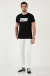 Pamuklu Slim Fit Bisiklet Yaka Baskılı Erkek T Shirt 541TOLIVE SİYAH