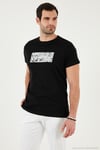Pamuklu Slim Fit Bisiklet Yaka Baskılı Erkek T Shirt 541TOLIVE SİYAH