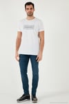 Pamuklu Slim Fit Bisiklet Yaka Baskılı Erkek T Shirt 541TOLIVE BEYAZ
