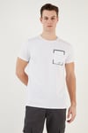 Pamuklu Slim Fit Bisiklet Yaka Baskılı 3'lü Paket Erkek T Shirt 541S31 Lacivert-Beyaz-Beyaz