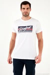 Pamuklu Slim Fit Bisiklet Yaka Baskılı Erkek T Shirt 541HIGHER BEYAZ