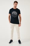 Pamuklu Slim Fit Bisiklet Yaka Baskılı 3'lü Paket Erkek T Shirt 541S31 Lacivert-Beyaz-Beyaz