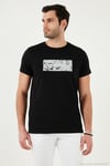 Pamuklu Slim Fit Bisiklet Yaka Baskılı Erkek T Shirt 541TOLIVE SİYAH