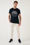 Pamuklu Slim Fit Bisiklet Yaka Baskılı 3'lü Paket Erkek T Shirt 541S31 Lacivert-Beyaz-Beyaz