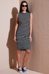 Pamuklu Slim Fit Bisiklet Yaka Çizgili Kadın Elbise 5866168 SİYAH-BEYAZ