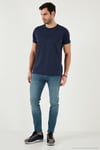 Pamuklu Slim Fit Bisiklet Yaka Erkek T Shirt 541FOLLOW LACİVERT