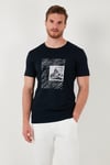 Pamuklu Slim Fit Bisiklet Yaka Erkek T Shirt 646R8320 LACİVERT