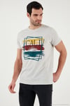 Pamuklu Slim Fit Bisiklet Yaka Erkek T Shirt 541CALIFORNIA24 AÇIK MELANJ