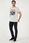 Pamuklu Slim Fit Bisiklet Yaka Erkek T Shirt 541CALIFORNIA24 AÇIK MELANJ