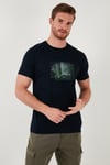 Pamuklu Slim Fit Bisiklet Yaka Erkek T Shirt 646R8120 LACİVERT