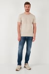 Pamuklu Slim Fit Bisiklet Yaka Erkek T Shirt 646R7940 BEJ