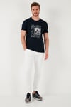 Pamuklu Slim Fit Bisiklet Yaka Erkek T Shirt 646R8320 LACİVERT