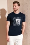 Pamuklu Slim Fit Bisiklet Yaka Erkek T Shirt 646R8320 LACİVERT