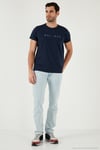 Pamuklu Slim Fit Bisiklet Yaka Erkek T Shirt 541BALANCE AÇIK LACİVERT