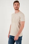 Pamuklu Slim Fit Bisiklet Yaka Erkek T Shirt 646R7940 BEJ