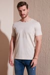 Pamuklu Slim Fit Bisiklet Yaka Erkek T Shirt 646R7940 BEJ