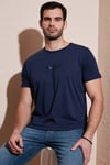 Pamuklu Slim Fit Bisiklet Yaka Erkek T Shirt 541FOLLOW LACİVERT