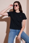 Pamuklu Slim Fit Bisiklet Yaka Minimal İşleme Detaylı Kadın T Shirt 5866398 SİYAH