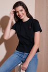 Pamuklu Slim Fit Bisiklet Yaka Minimal İşleme Detaylı Kadın T Shirt 5866398 SİYAH