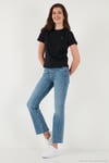 Pamuklu Slim Fit Bisiklet Yaka Minimal İşleme Detaylı Kadın T Shirt 5866398 SİYAH