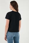 Pamuklu Slim Fit Bisiklet Yaka Minimal İşleme Detaylı Kadın T Shirt 5866398 SİYAH