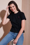 Pamuklu Slim Fit Bisiklet Yaka Minimal İşleme Detaylı Kadın T Shirt 5866398 SİYAH