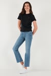 Pamuklu Slim Fit Bisiklet Yaka Minimal İşleme Detaylı Kadın T Shirt 5866398 SİYAH