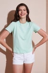 Pamuklu Slim Fit Bisiklet Yaka Minimal İşleme Detaylı Kadın T Shirt 5866398 MİNT