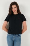 Pamuklu Slim Fit Bisiklet Yaka Minimal İşleme Detaylı Kadın T Shirt 5866398 SİYAH