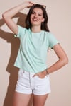 Pamuklu Slim Fit Bisiklet Yaka Minimal İşleme Detaylı Kadın T Shirt 5866398 MİNT