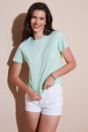 Pamuklu Slim Fit Bisiklet Yaka Minimal İşleme Detaylı Kadın T Shirt 5866398 MİNT