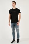 Pamuklu Slim Fit Bisiklet Yaka Yazılı Erkek T Shirt 541ENJOY SİYAH