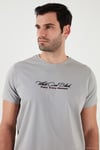 Pamuklu Slim Fit Bisiklet Yaka Yazılı Erkek T Shirt 541ENJOY AÇIK GRİ