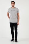 Pamuklu Slim Fit Bisiklet Yaka Yazılı Erkek T Shirt 541ENJOY AÇIK GRİ