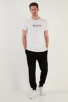 Pamuklu Slim Fit Bisiklet Yaka Yazılı Erkek T Shirt 541ENJOY BEYAZ