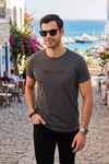 Pamuklu Slim Fit Bisiklet Yaka Yazılı Erkek T Shirt 541ENJOY FÜME