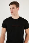 Pamuklu Slim Fit Bisiklet Yaka Yazılı Erkek T Shirt 541ENJOY SİYAH