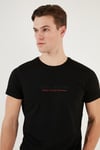 Pamuklu Slim Fit Bisiklet Yaka Yazılı Erkek T Shirt 541ENJOY SİYAH