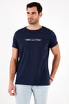 Pamuklu Slim Fit Bisiklet Yaka Yazılı Erkek T Shirt 541ENJOY LACİVERT