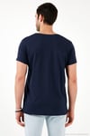 Pamuklu Slim Fit Bisiklet Yaka Yazılı Erkek T Shirt 541ENJOY LACİVERT