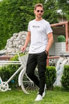 Pamuklu Slim Fit Bisiklet Yaka Yazılı Erkek T Shirt 541ENJOY BEYAZ