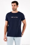 Pamuklu Slim Fit Bisiklet Yaka Yazılı Erkek T Shirt 541ENJOY LACİVERT