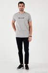 Pamuklu Slim Fit Bisiklet Yaka Yazılı Erkek T Shirt 541ENJOY AÇIK GRİ