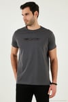 Pamuklu Slim Fit Bisiklet Yaka Yazılı Erkek T Shirt 541ENJOY FÜME