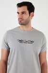 Pamuklu Slim Fit Bisiklet Yaka Yazılı Erkek T Shirt 541ENJOY AÇIK GRİ