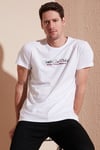 Pamuklu Slim Fit Bisiklet Yaka Yazılı Erkek T Shirt 541ENJOY BEYAZ